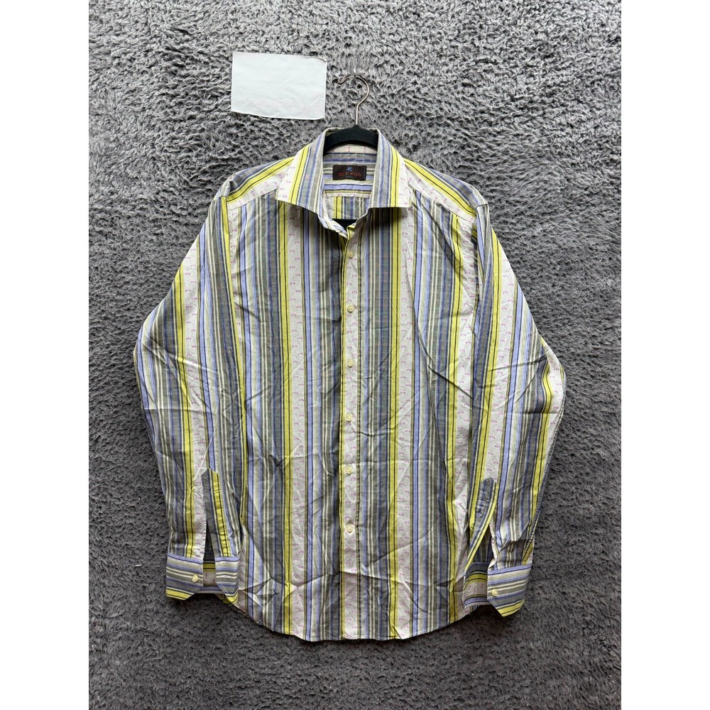 Etro Milano Striped Button Up Long Sleeve Dress Shirt Multicolor Mens Size M/L